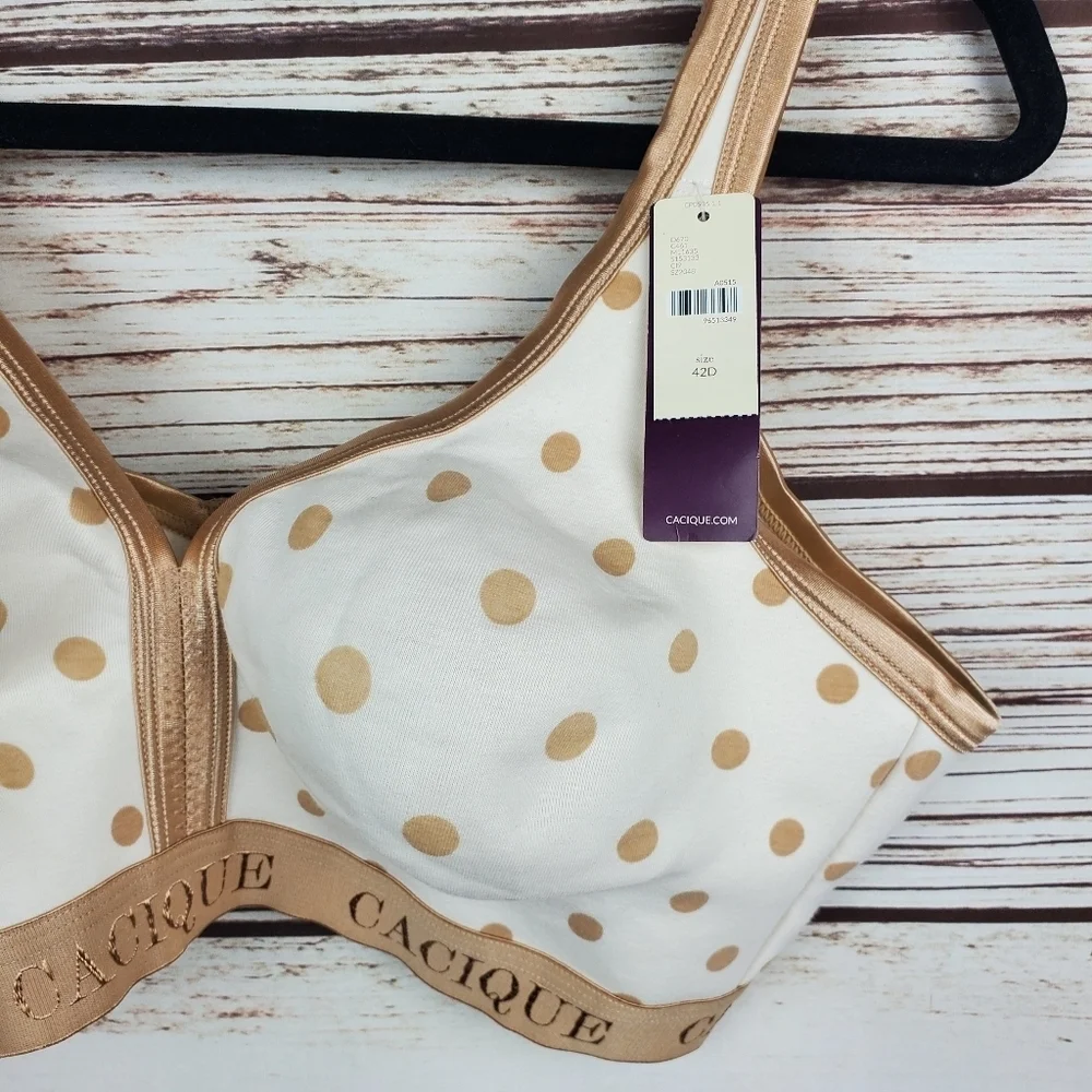 NWT Cacique Lane Bryant 42D Polka Dot Comfort Solution Wire Free Wireless Bra